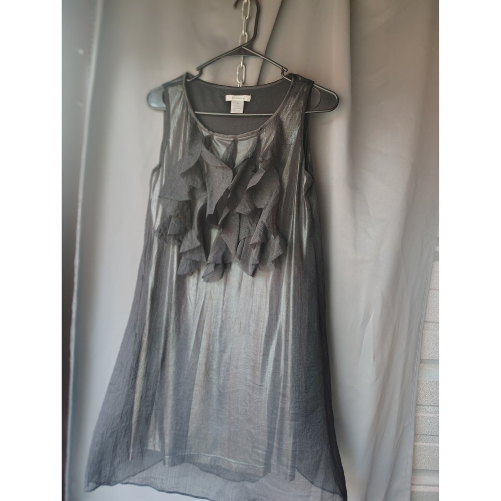 KindLikeLove Metallic Grey Ruffle Bib Sleeveless‎ Blouse Top Medium